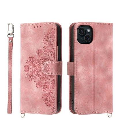 Skin-feel Flowers Embossed Wallet Leather Phone Case