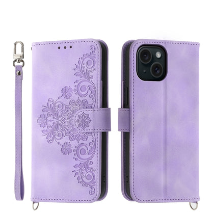 Skin-feel Flowers Embossed Wallet Leather Phone Case