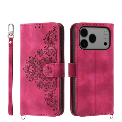 Skin-feel Flowers Embossed Wallet Leather Phone Case, For iPhone 18 Pro / 17 Pro, For iPhone 18 Pro Max / 17 Pro Max, For iPhone 17, For iPhone Air, For iPhone 17e / 16e, For iPhone 16 Pro Max, For iPhone 16 Pro, For iPhone 16 Plus, For iPhone 16      ...