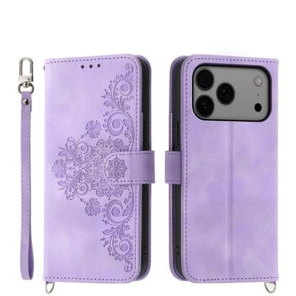 Skin-feel Flowers Embossed Wallet Leather Phone Case, For iPhone 18 Pro / 17 Pro, For iPhone 18 Pro Max / 17 Pro Max, For iPhone 17, For iPhone Air, For iPhone 17e / 16e, For iPhone 16 Pro Max, For iPhone 16 Pro, For iPhone 16 Plus, For iPhone 16      ...