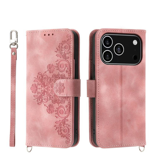 Skin-feel Flowers Embossed Wallet Leather Phone Case, For iPhone 18 Pro / 17 Pro, For iPhone 18 Pro Max / 17 Pro Max, For iPhone 17, For iPhone Air, For iPhone 17e / 16e, For iPhone 16 Pro Max, For iPhone 16 Pro, For iPhone 16 Plus, For iPhone 16