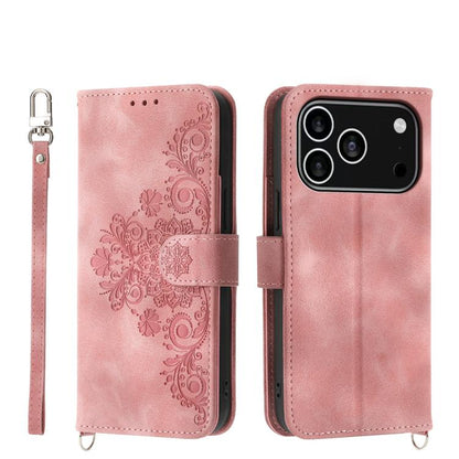 Skin-feel Flowers Embossed Wallet Leather Phone Case, For iPhone 18 Pro / 17 Pro, For iPhone 18 Pro Max / 17 Pro Max, For iPhone 17, For iPhone Air, For iPhone 17e / 16e, For iPhone 16 Pro Max, For iPhone 16 Pro, For iPhone 16 Plus, For iPhone 16      ...