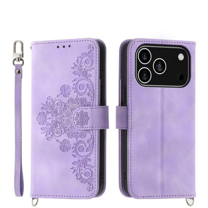 Skin-feel Flowers Embossed Wallet Leather Phone Case, For iPhone 18 Pro / 17 Pro, For iPhone 18 Pro Max / 17 Pro Max, For iPhone 17, For iPhone Air, For iPhone 17e / 16e, For iPhone 16 Pro Max, For iPhone 16 Pro, For iPhone 16 Plus, For iPhone 16      ...