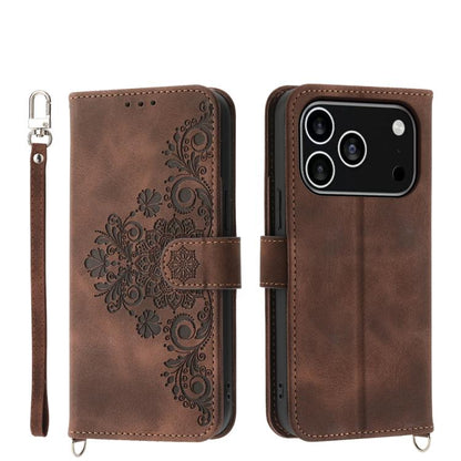 Skin-feel Flowers Embossed Wallet Leather Phone Case, For iPhone 18 Pro / 17 Pro, For iPhone 18 Pro Max / 17 Pro Max, For iPhone 17, For iPhone Air, For iPhone 17e / 16e, For iPhone 16 Pro Max, For iPhone 16 Pro, For iPhone 16 Plus, For iPhone 16      ...