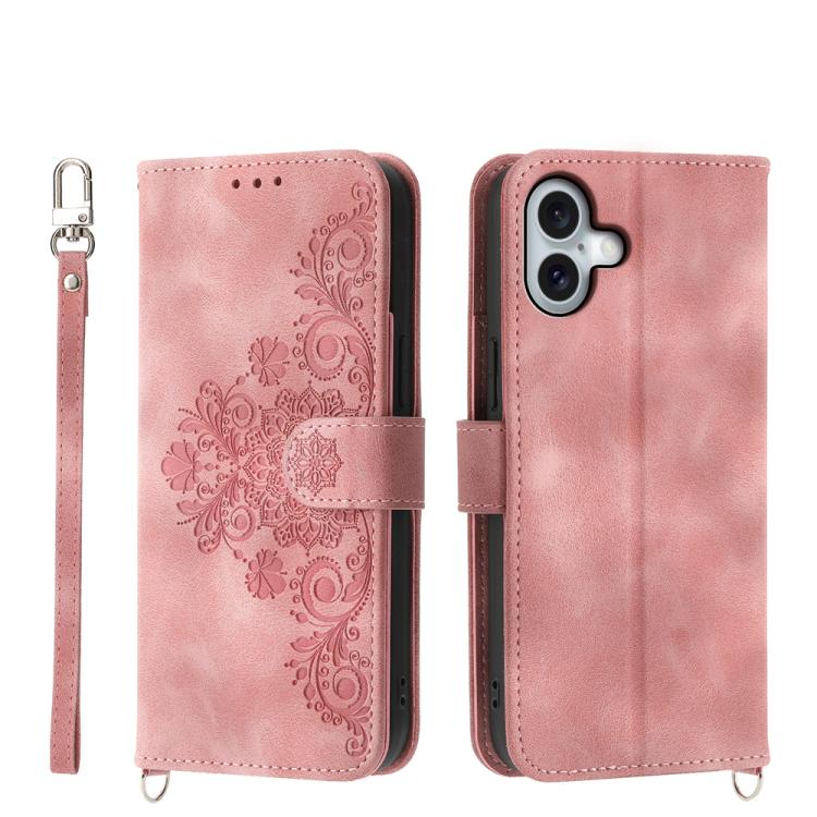 Skin-feel Flowers Embossed Wallet Leather Phone Case, For iPhone 18 Pro / 17 Pro, For iPhone 18 Pro Max / 17 Pro Max, For iPhone 17, For iPhone Air, For iPhone 17e / 16e, For iPhone 16 Pro Max, For iPhone 16 Pro, For iPhone 16 Plus, For iPhone 16      ...