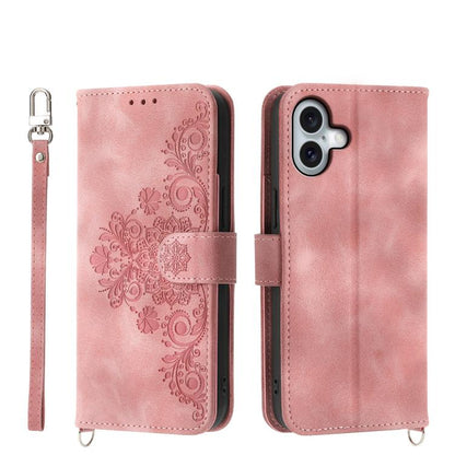 Skin-feel Flowers Embossed Wallet Leather Phone Case, For iPhone 18 Pro / 17 Pro, For iPhone 18 Pro Max / 17 Pro Max, For iPhone 17, For iPhone Air, For iPhone 17e / 16e, For iPhone 16 Pro Max, For iPhone 16 Pro, For iPhone 16 Plus, For iPhone 16      ...