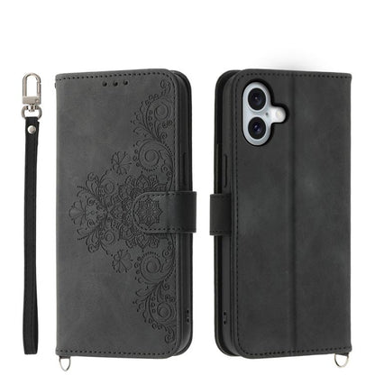 Skin-feel Flowers Embossed Wallet Leather Phone Case, For iPhone 18 Pro / 17 Pro, For iPhone 18 Pro Max / 17 Pro Max, For iPhone 17, For iPhone Air, For iPhone 17e / 16e, For iPhone 16 Pro Max, For iPhone 16 Pro, For iPhone 16 Plus, For iPhone 16      ...