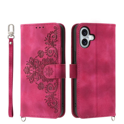 Skin-feel Flowers Embossed Wallet Leather Phone Case, For iPhone 18 Pro / 17 Pro, For iPhone 18 Pro Max / 17 Pro Max, For iPhone 17, For iPhone Air, For iPhone 17e / 16e, For iPhone 16 Pro Max, For iPhone 16 Pro, For iPhone 16 Plus, For iPhone 16      ...