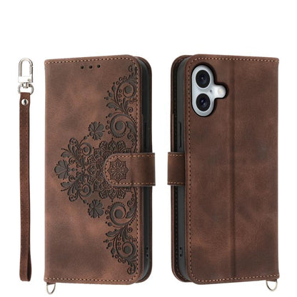 Skin-feel Flowers Embossed Wallet Leather Phone Case, For iPhone 18 Pro / 17 Pro, For iPhone 18 Pro Max / 17 Pro Max, For iPhone 17, For iPhone Air, For iPhone 17e / 16e, For iPhone 16 Pro Max, For iPhone 16 Pro, For iPhone 16 Plus, For iPhone 16      ...