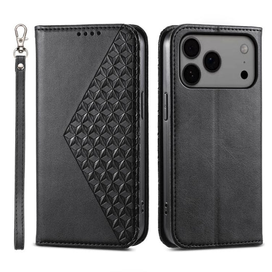 Cubic Grid Calf Texture Magnetic Leather Phone Case