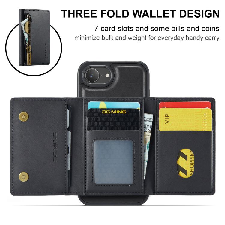 DG.MING M5 Series Zip RFID Multi Card Detachable Leather Phone Case, For iPhone 17e / 16e, For iPhone 17 Pro Max, For iPhone 17 Pro, For iPhone 17, For iPhone Air, For iPhone 16 Pro Max, For iPhone 16 Pro, For iPhone 16 Plus, For iPhone 16             ...