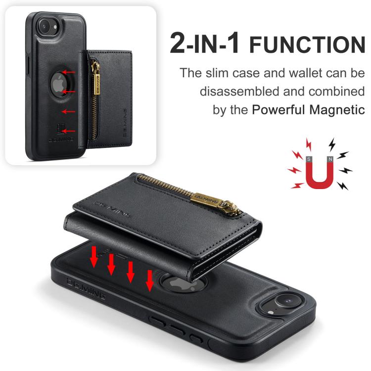 DG.MING M5 Series Zip RFID Multi Card Detachable Leather Phone Case, For iPhone 17e / 16e, For iPhone 17 Pro Max, For iPhone 17 Pro, For iPhone 17, For iPhone Air, For iPhone 16 Pro Max, For iPhone 16 Pro, For iPhone 16 Plus, For iPhone 16             ...