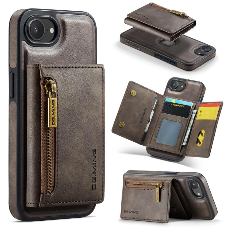 DG.MING M5 Series Zip RFID Multi Card Detachable Leather Phone Case, For iPhone 17e / 16e, For iPhone 17 Pro Max, For iPhone 17 Pro, For iPhone 17, For iPhone Air, For iPhone 16 Pro Max, For iPhone 16 Pro, For iPhone 16 Plus, For iPhone 16             ...