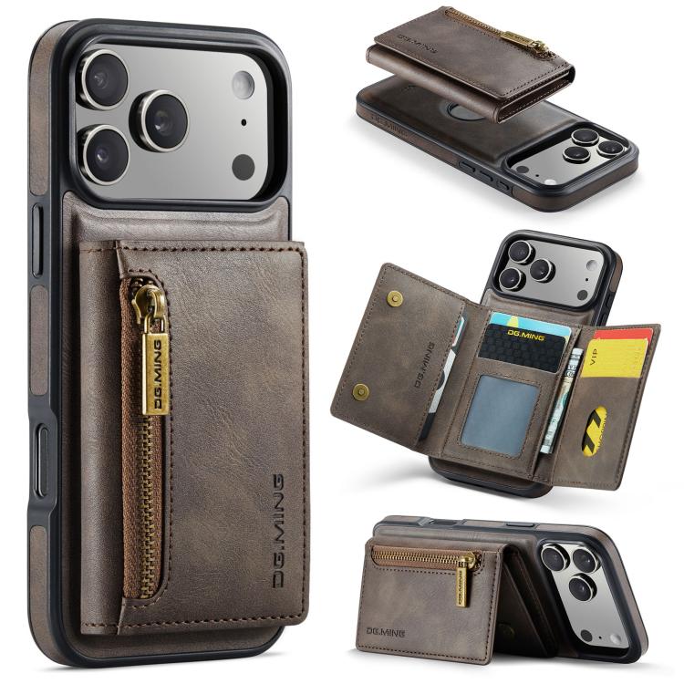 DG.MING M5 Series Zip RFID Multi Card Detachable Leather Phone Case, For iPhone 17e / 16e, For iPhone 17 Pro Max, For iPhone 17 Pro, For iPhone 17, For iPhone Air, For iPhone 16 Pro Max, For iPhone 16 Pro, For iPhone 16 Plus, For iPhone 16             ...