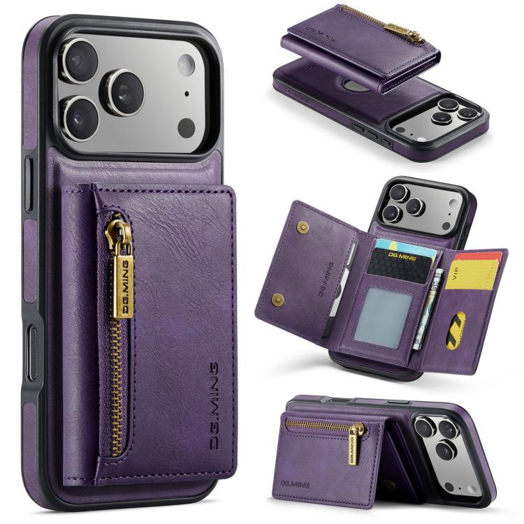 DG.MING M5 Series Zip RFID Multi Card Detachable Leather Phone Case, For iPhone 17e / 16e, For iPhone 17 Pro Max, For iPhone 17 Pro, For iPhone 17, For iPhone Air, For iPhone 16 Pro Max, For iPhone 16 Pro, For iPhone 16 Plus, For iPhone 16             ...