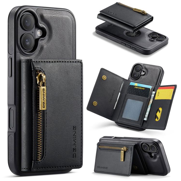 DG.MING M5 Series Zip RFID Multi Card Detachable Leather Phone Case, For iPhone 17e / 16e, For iPhone 17 Pro Max, For iPhone 17 Pro, For iPhone 17, For iPhone Air, For iPhone 16 Pro Max, For iPhone 16 Pro, For iPhone 16 Plus, For iPhone 16             ...