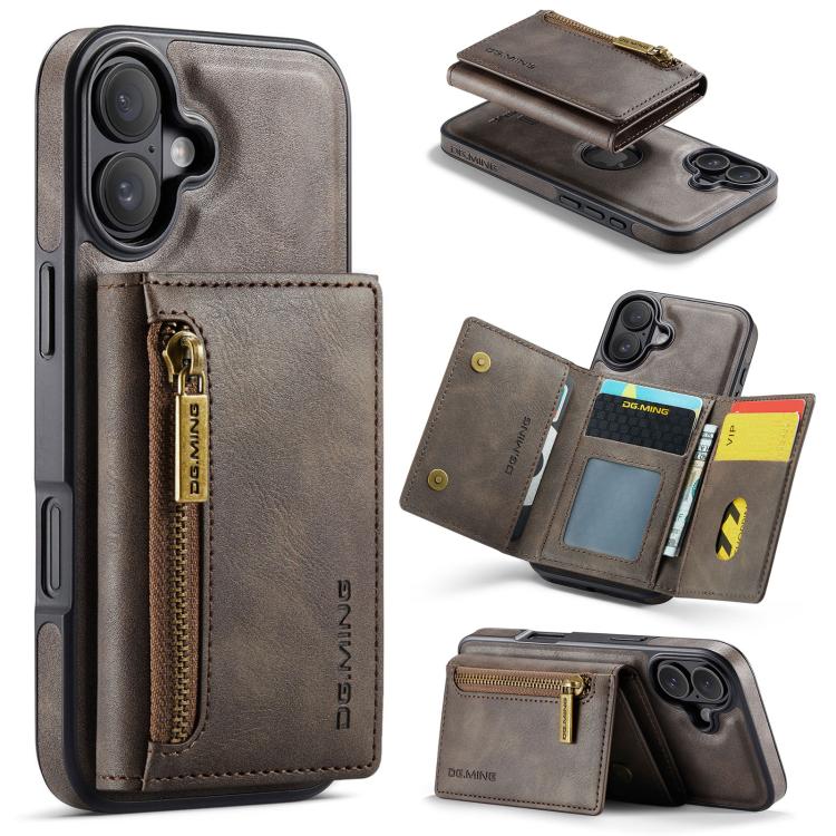 DG.MING M5 Series Zip RFID Multi Card Detachable Leather Phone Case, For iPhone 17e / 16e, For iPhone 17 Pro Max, For iPhone 17 Pro, For iPhone 17, For iPhone Air, For iPhone 16 Pro Max, For iPhone 16 Pro, For iPhone 16 Plus, For iPhone 16             ...