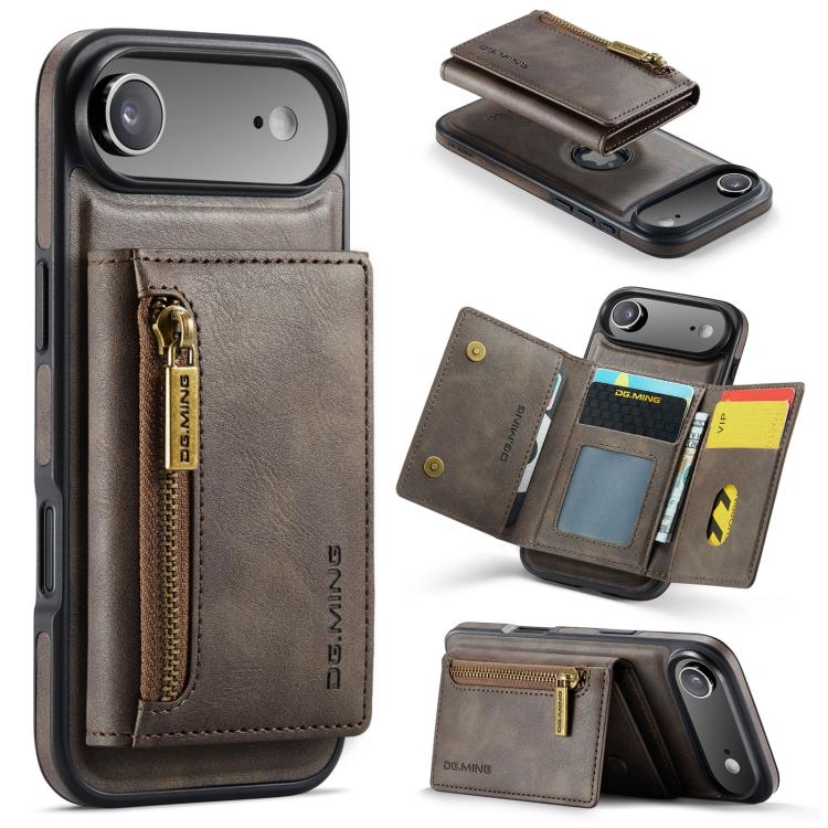 DG.MING M5 Series Zip RFID Multi Card Detachable Leather Phone Case, For iPhone 17e / 16e, For iPhone 17 Pro Max, For iPhone 17 Pro, For iPhone 17, For iPhone Air, For iPhone 16 Pro Max, For iPhone 16 Pro, For iPhone 16 Plus, For iPhone 16             ...
