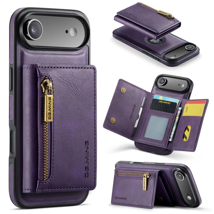 DG.MING M5 Series Zip RFID Multi Card Detachable Leather Phone Case, For iPhone 17e / 16e, For iPhone 17 Pro Max, For iPhone 17 Pro, For iPhone 17, For iPhone Air, For iPhone 16 Pro Max, For iPhone 16 Pro, For iPhone 16 Plus, For iPhone 16             ...