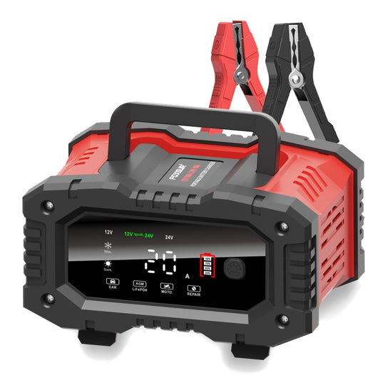 Chargeur de batterie intelligent portable FOXSUR 12 V / 24 V 20 A 300 W pour moto et voiture, 20 A