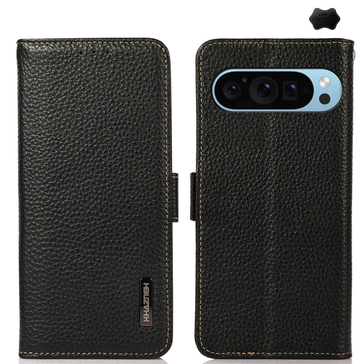 KHAZNEH Side-Magnetic Litchi Genuine Leather RFID Phone Case, For Google Pixel 11 Pro XL, For Google Pixel 11 Pro / 11, For Google Pixel 10a, For Google Pixel 9a, For Google Pixel 9 Pro, For Google Pixel 9, For Google Pixel 8a