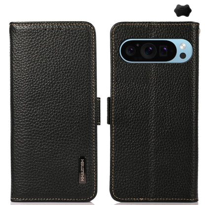 KHAZNEH Side-Magnetic Litchi Genuine Leather RFID Phone Case, For Google Pixel 11 Pro XL, For Google Pixel 11 Pro / 11, For Google Pixel 10a, For Google Pixel 9a, For Google Pixel 9 Pro, For Google Pixel 9, For Google Pixel 8a