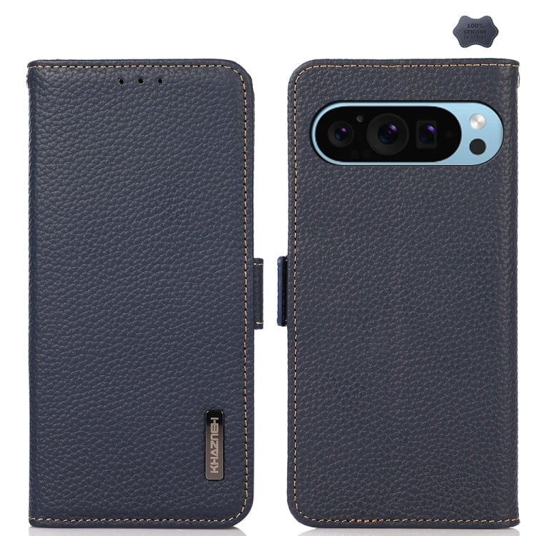 KHAZNEH Side-Magnetic Litchi Genuine Leather RFID Phone Case, For Google Pixel 11 Pro XL, For Google Pixel 11 Pro / 11, For Google Pixel 10a, For Google Pixel 9a, For Google Pixel 9 Pro, For Google Pixel 9, For Google Pixel 8a
