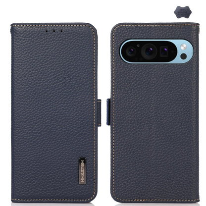 KHAZNEH Side-Magnetic Litchi Genuine Leather RFID Phone Case, For Google Pixel 11 Pro XL, For Google Pixel 11 Pro / 11, For Google Pixel 10a, For Google Pixel 9a, For Google Pixel 9 Pro, For Google Pixel 9, For Google Pixel 8a