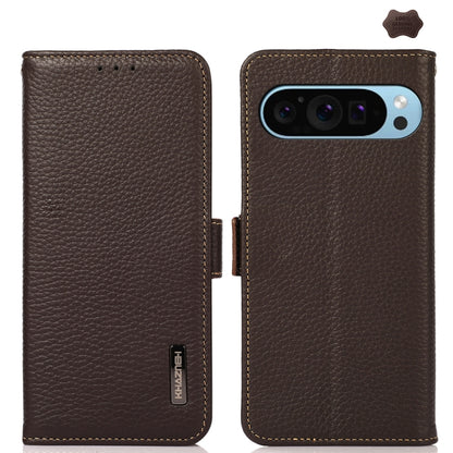 KHAZNEH Side-Magnetic Litchi Genuine Leather RFID Phone Case, For Google Pixel 11 Pro XL, For Google Pixel 11 Pro / 11, For Google Pixel 10a, For Google Pixel 9a, For Google Pixel 9 Pro, For Google Pixel 9, For Google Pixel 8a