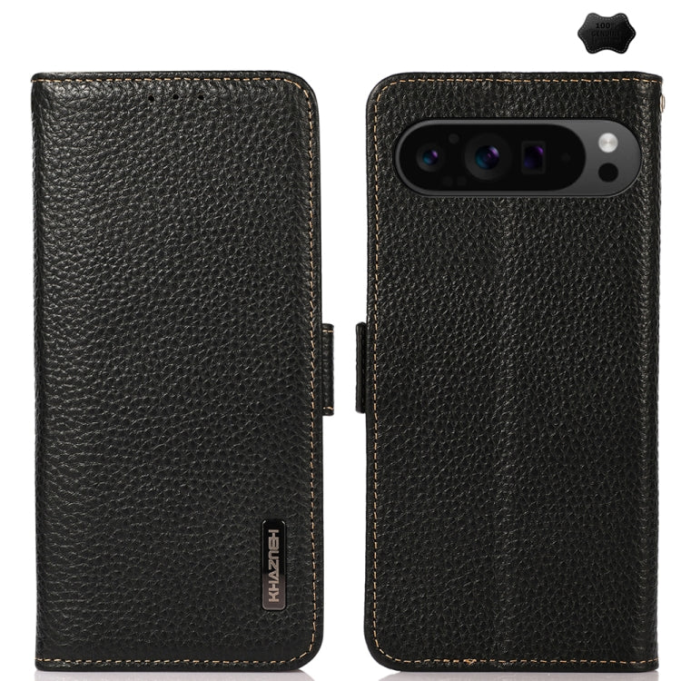 KHAZNEH Side-Magnetic Litchi Genuine Leather RFID Phone Case, For Google Pixel 11 Pro XL, For Google Pixel 11 Pro / 11, For Google Pixel 10a, For Google Pixel 9a, For Google Pixel 9 Pro, For Google Pixel 9, For Google Pixel 8a