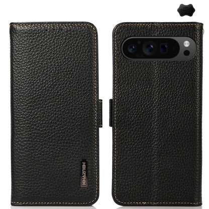 KHAZNEH Side-Magnetic Litchi Genuine Leather RFID Phone Case, For Google Pixel 11 Pro XL, For Google Pixel 11 Pro / 11, For Google Pixel 10a, For Google Pixel 9a, For Google Pixel 9 Pro, For Google Pixel 9, For Google Pixel 8a