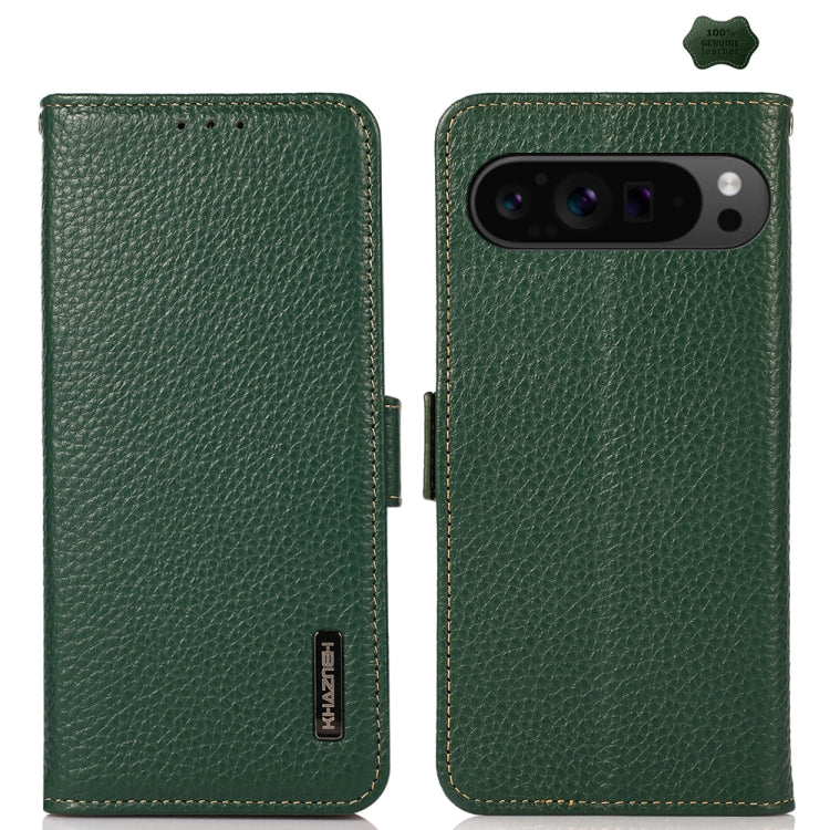 KHAZNEH Side-Magnetic Litchi Genuine Leather RFID Phone Case, For Google Pixel 11 Pro XL, For Google Pixel 11 Pro / 11, For Google Pixel 10a, For Google Pixel 9a, For Google Pixel 9 Pro, For Google Pixel 9, For Google Pixel 8a