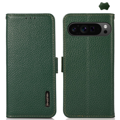 KHAZNEH Side-Magnetic Litchi Genuine Leather RFID Phone Case, For Google Pixel 11 Pro XL, For Google Pixel 11 Pro / 11, For Google Pixel 10a, For Google Pixel 9a, For Google Pixel 9 Pro, For Google Pixel 9, For Google Pixel 8a