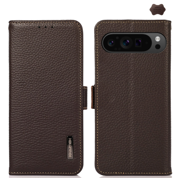 KHAZNEH Side-Magnetic Litchi Genuine Leather RFID Phone Case, For Google Pixel 11 Pro XL, For Google Pixel 11 Pro / 11, For Google Pixel 10a, For Google Pixel 9a, For Google Pixel 9 Pro, For Google Pixel 9, For Google Pixel 8a