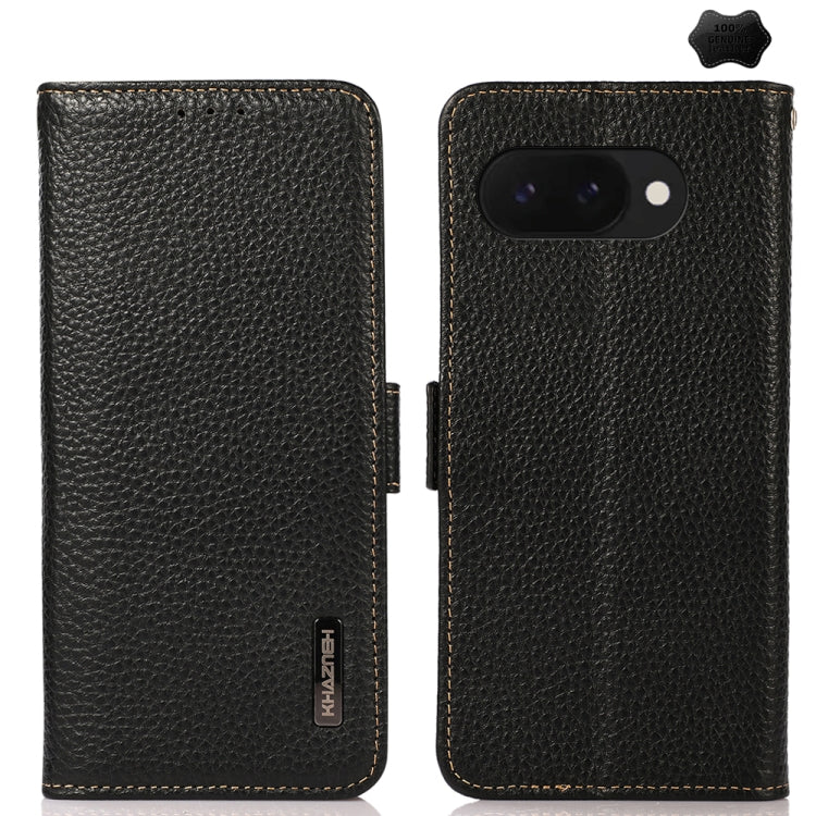KHAZNEH Side-Magnetic Litchi Genuine Leather RFID Phone Case, For Google Pixel 11 Pro XL, For Google Pixel 11 Pro / 11, For Google Pixel 10a, For Google Pixel 9a, For Google Pixel 9 Pro, For Google Pixel 9, For Google Pixel 8a