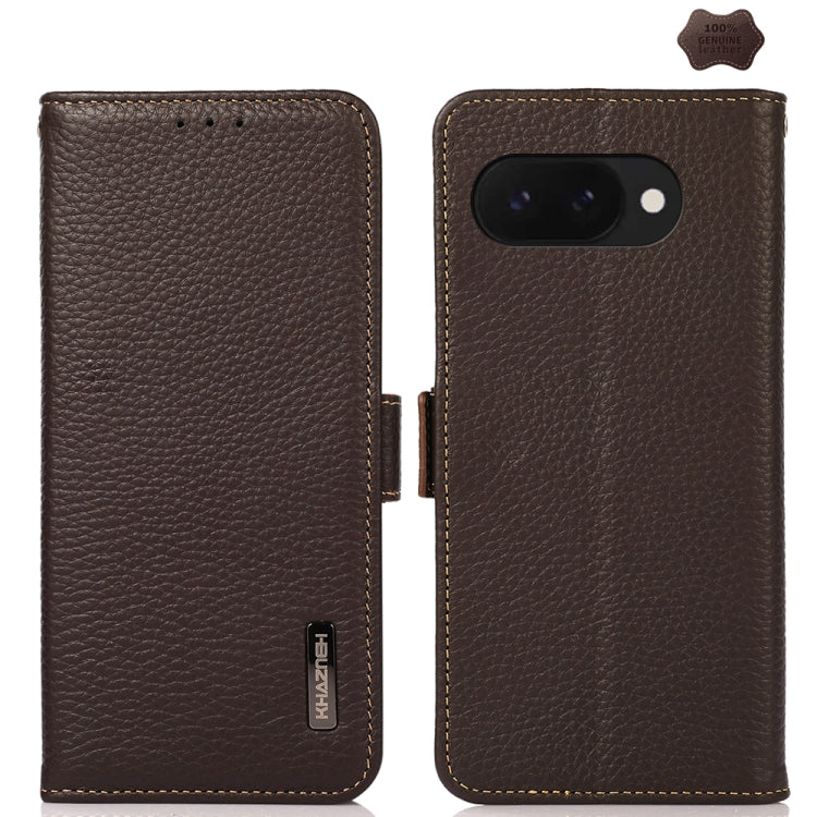 KHAZNEH Side-Magnetic Litchi Genuine Leather RFID Phone Case, For Google Pixel 11 Pro XL, For Google Pixel 11 Pro / 11, For Google Pixel 10a, For Google Pixel 9a, For Google Pixel 9 Pro, For Google Pixel 9, For Google Pixel 8a