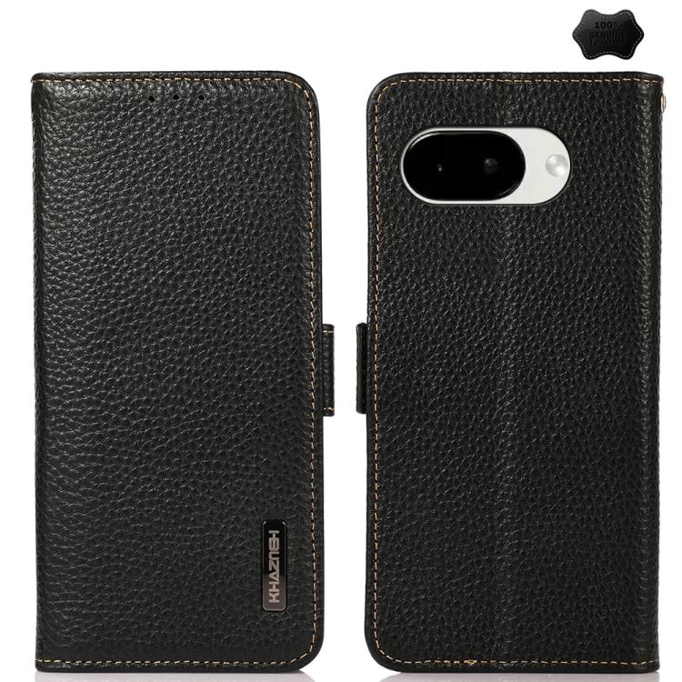 KHAZNEH Side-Magnetic Litchi Genuine Leather RFID Phone Case, For Google Pixel 11 Pro XL, For Google Pixel 11 Pro / 11, For Google Pixel 10a, For Google Pixel 9a, For Google Pixel 9 Pro, For Google Pixel 9, For Google Pixel 8a