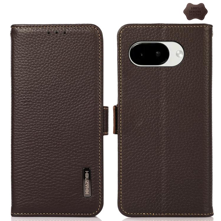 KHAZNEH Side-Magnetic Litchi Genuine Leather RFID Phone Case, For Google Pixel 11 Pro XL, For Google Pixel 11 Pro / 11, For Google Pixel 10a, For Google Pixel 9a, For Google Pixel 9 Pro, For Google Pixel 9, For Google Pixel 8a
