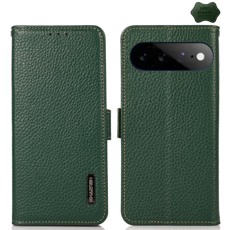 KHAZNEH Side-Magnetic Litchi Genuine Leather RFID Phone Case, For Google Pixel 11 Pro XL, For Google Pixel 11 Pro / 11, For Google Pixel 10a, For Google Pixel 9a, For Google Pixel 9 Pro, For Google Pixel 9, For Google Pixel 8a