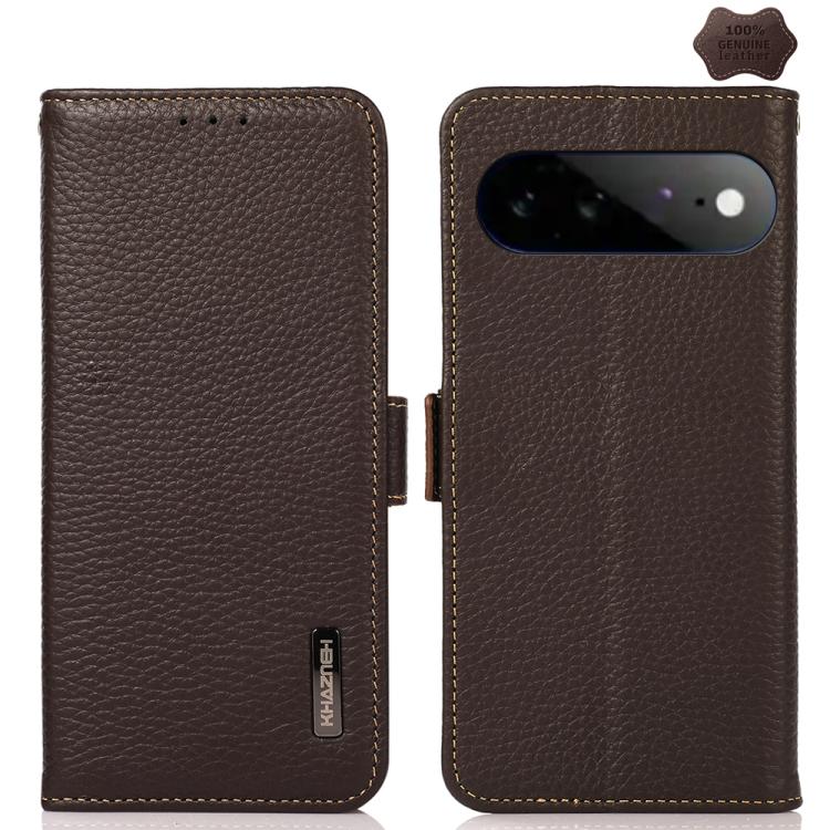 KHAZNEH Side-Magnetic Litchi Genuine Leather RFID Phone Case, For Google Pixel 11 Pro XL, For Google Pixel 11 Pro / 11, For Google Pixel 10a, For Google Pixel 9a, For Google Pixel 9 Pro, For Google Pixel 9, For Google Pixel 8a