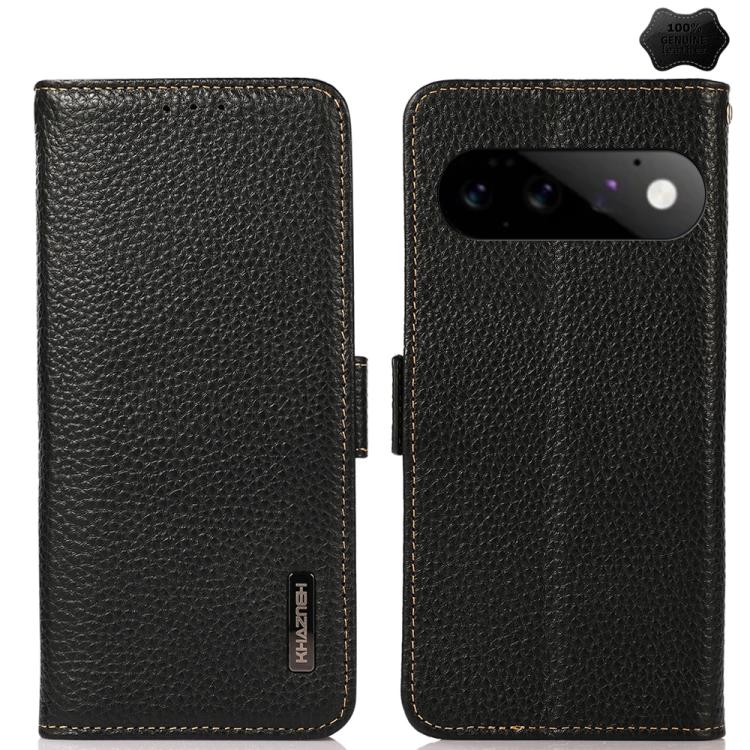 KHAZNEH Side-Magnetic Litchi Genuine Leather RFID Phone Case, For Google Pixel 11 Pro XL, For Google Pixel 11 Pro / 11, For Google Pixel 10a, For Google Pixel 9a, For Google Pixel 9 Pro, For Google Pixel 9, For Google Pixel 8a