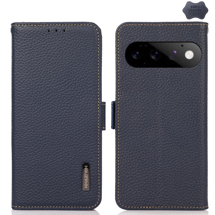 KHAZNEH Side-Magnetic Litchi Genuine Leather RFID Phone Case, For Google Pixel 11 Pro XL, For Google Pixel 11 Pro / 11, For Google Pixel 10a, For Google Pixel 9a, For Google Pixel 9 Pro, For Google Pixel 9, For Google Pixel 8a