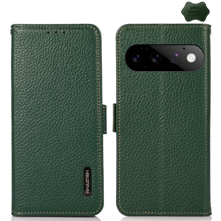 KHAZNEH Side-Magnetic Litchi Genuine Leather RFID Phone Case, For Google Pixel 11 Pro XL, For Google Pixel 11 Pro / 11, For Google Pixel 10a, For Google Pixel 9a, For Google Pixel 9 Pro, For Google Pixel 9, For Google Pixel 8a