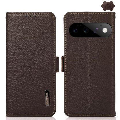 KHAZNEH Side-Magnetic Litchi Genuine Leather RFID Phone Case, For Google Pixel 11 Pro XL, For Google Pixel 11 Pro, For Google Pixel 11, For Google Pixel 10a, For Google Pixel 9a, For Google Pixel 9 Pro, For Google Pixel 9, For Google Pixel 8a