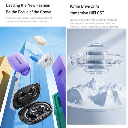 awei T67 Air Conduction TWS Bluetooth Earbuds, T67 Black, T67 White, T67 Purple, T67 Khaki