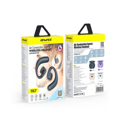 awei T67 Air Conduction TWS Bluetooth Earbuds, T67 Black, T67 White, T67 Purple, T67 Khaki