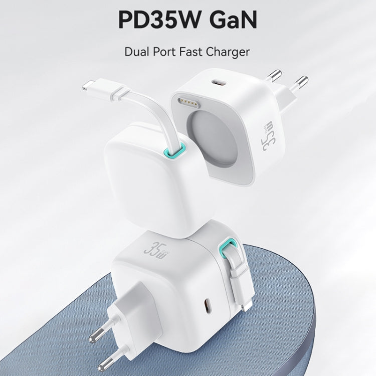 USAMS US-CC209 SMF Series PD35W 8 Pin + Type-C Dual Port GaN Fast Charger, EU Plug