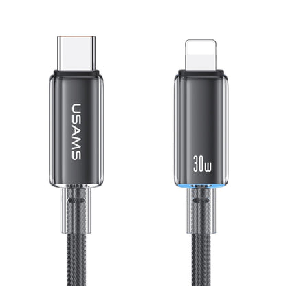 USAMS Type-C To 8 Pin Aluminum Alloy Clear LED 30W PD Fast Charge Data Cable, Length:1.2m, Type-C To 8 Pin