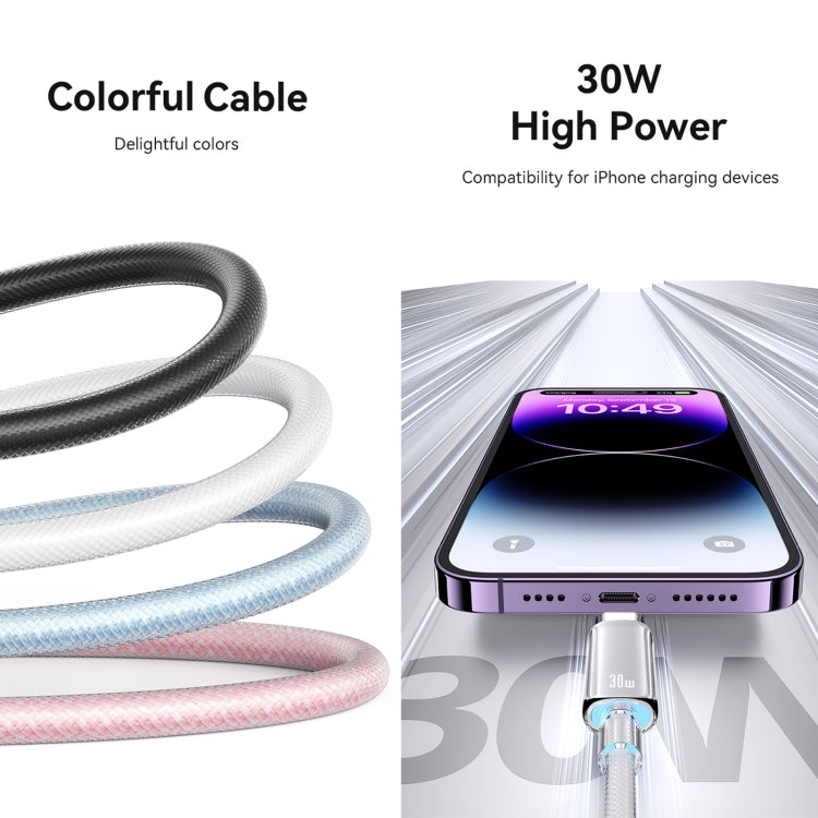 USAMS Type-C To 8 Pin Aluminum Alloy Clear LED 30W PD Fast Charge Data Cable, Length:1.2m, Type-C To 8 Pin