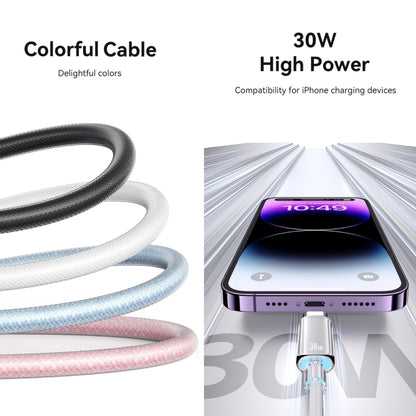 USAMS Type-C To 8 Pin Aluminum Alloy Clear LED 30W PD Fast Charge Data Cable, Length:1.2m, Type-C To 8 Pin